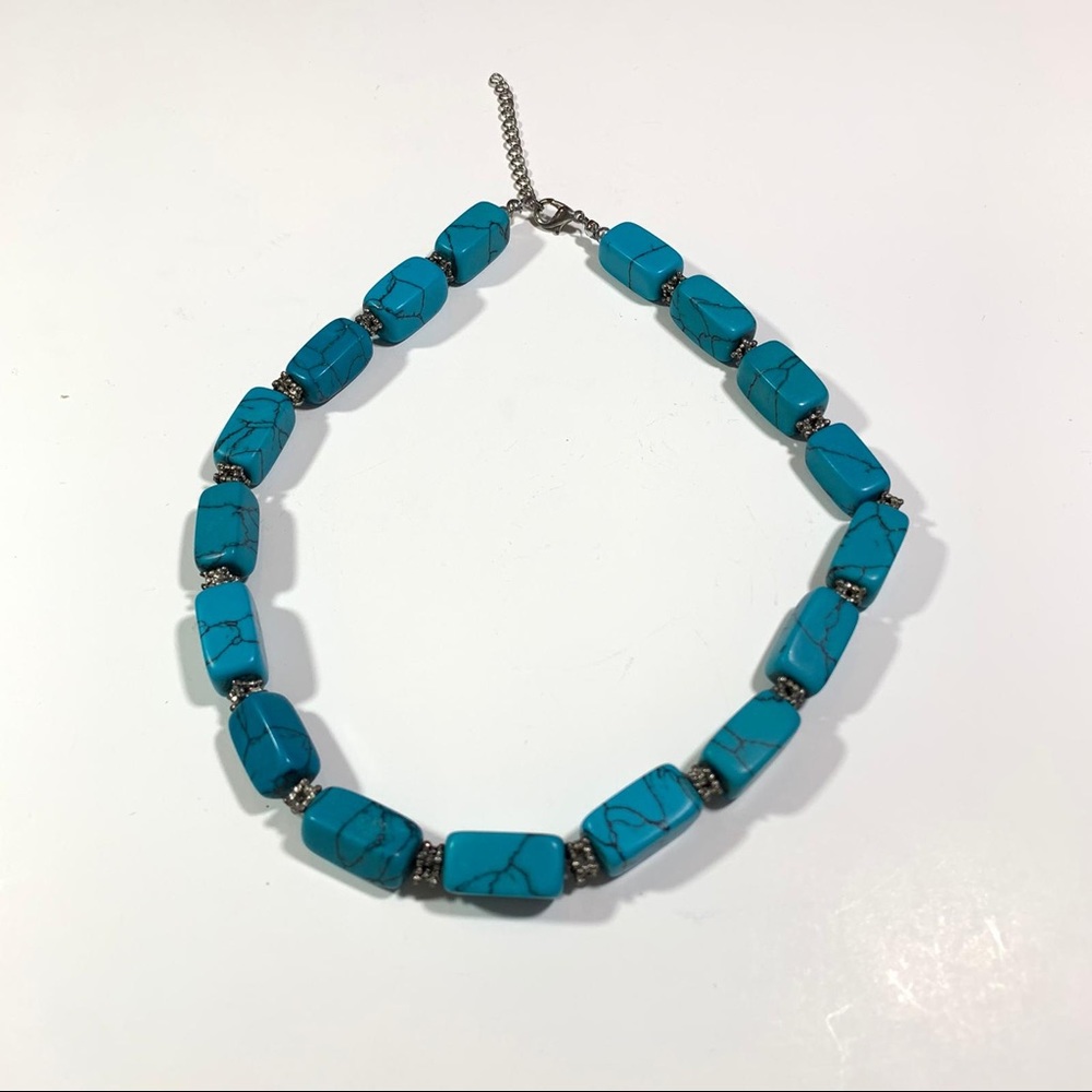 Turquoise Rectangular Stone Bead Chunky Necklace - image 4